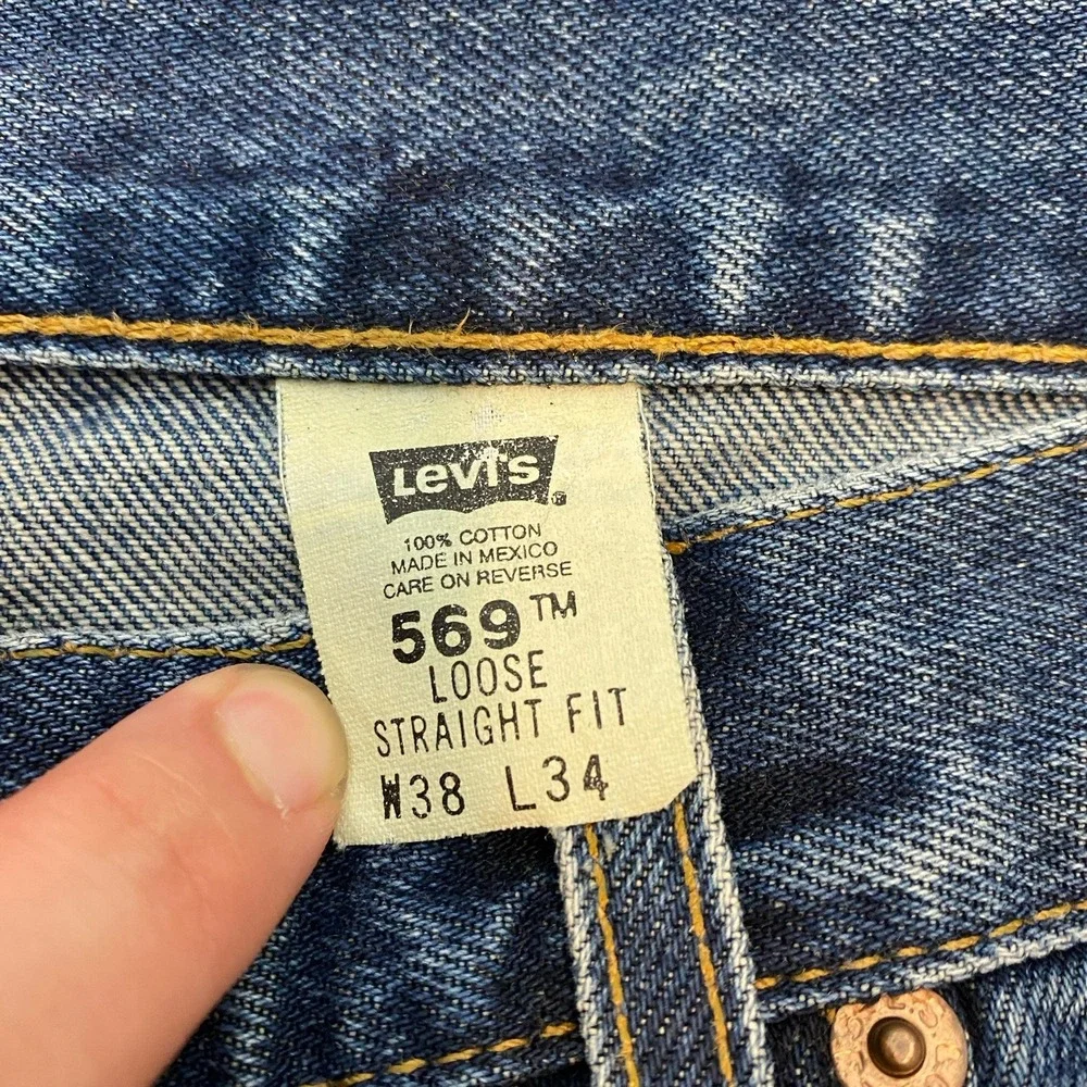 Levis Jeans Mens 38x34 Blue 569 Baggy Loose Straight Vintage Y2K 2001 Dark Wash